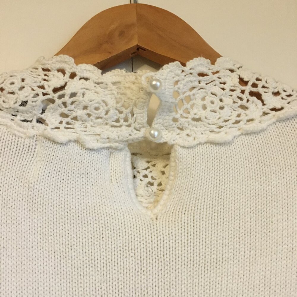 Vintage 90s Jessica 100% Cotton Mock Neck Lace Cottagecore Sweater Size 38 - Picture 5 of 13